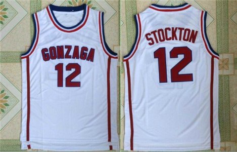 Maillot De Basket NCAA Gonzaga John Stockton 12 Blanc